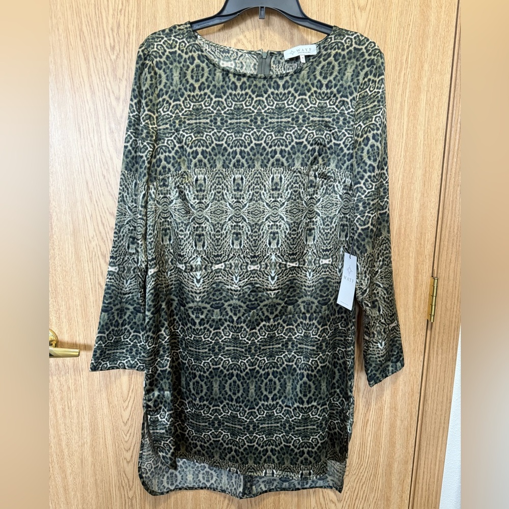 New WAYF Olive Green Leopard Print Midi Dress
